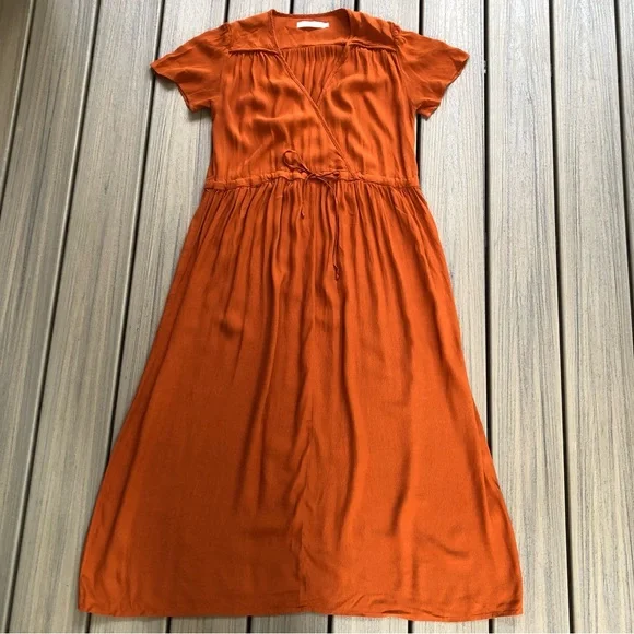 Christy Dawn Burnt Orange Short Sleeve Dress With Tie at Waist Size M - Picture 4 of 9